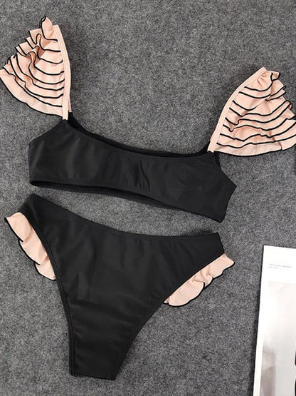 Sexy Ruffled Plain Bikini Set
