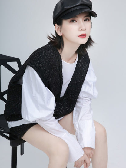 White Puff Sleeve Round Neck Shirt