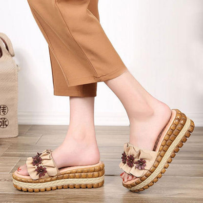 Slope Heel Thick Bottom Yellow Slippers Women Beach Shoes