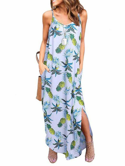 Loose Printed Condole Belt Midi Dress