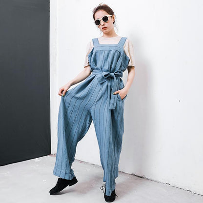 Casual Striped Adjustable Strap Loose Jumpsuit