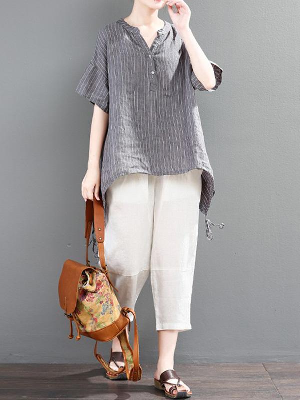 Loose Striped T-shirt + Solid Casual Pants Suits