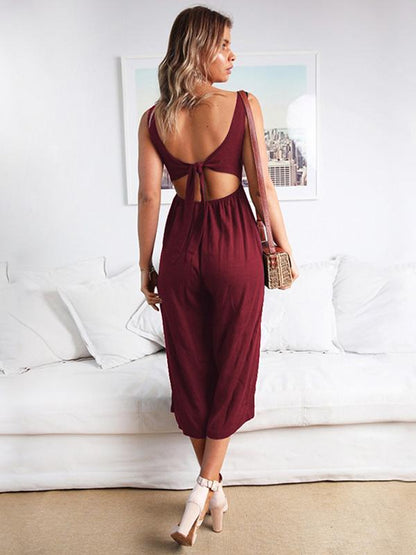 V-Neck Wide Leg Jumpsuits Bottoms