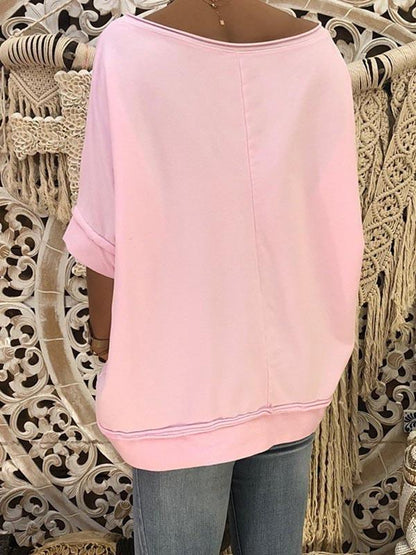 Off-The-Shoulder Seven-Quarter Sleeve T-Shirt