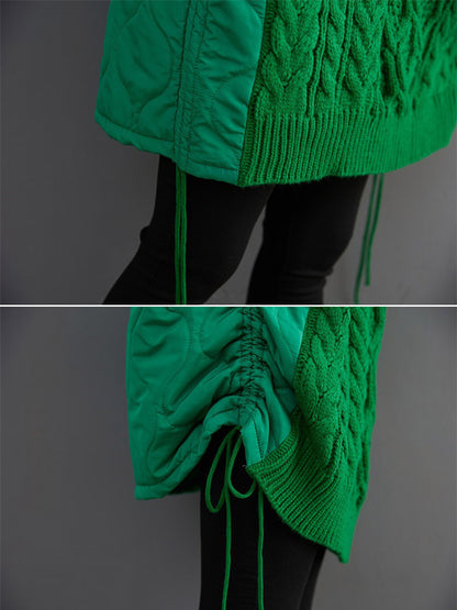 Original Loose Drawstring Split-Joint High-Neck Long Sleeves Padded Sweater Top