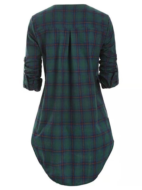 Vintage Bandage Plaid Blouses&Shirts Tops