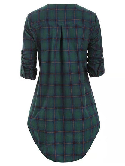 Vintage Bandage Plaid Blouses&Shirts Tops