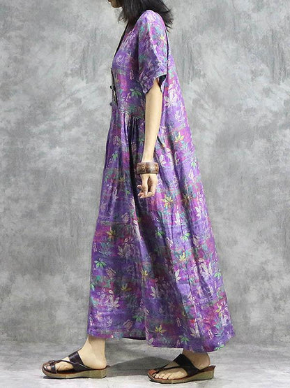 National Ramie Cotton Split-joint Long Dress