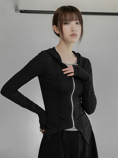 Simple Solid Color Hooded Long Sleeves Zipper Outerwear