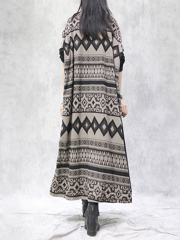 Artistic Retro Bohemia National Printed Split-Joint With Pocket Long Sleeves Cardigan Outwear
