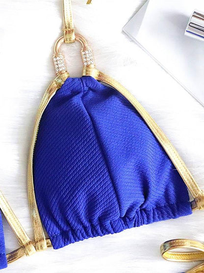 Solid Color Bandage Split Bikini Swimsuit