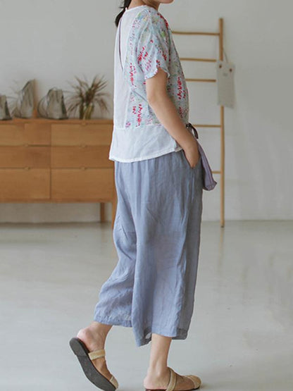Casual Retro Frog Wide Leg Cropped Trousers