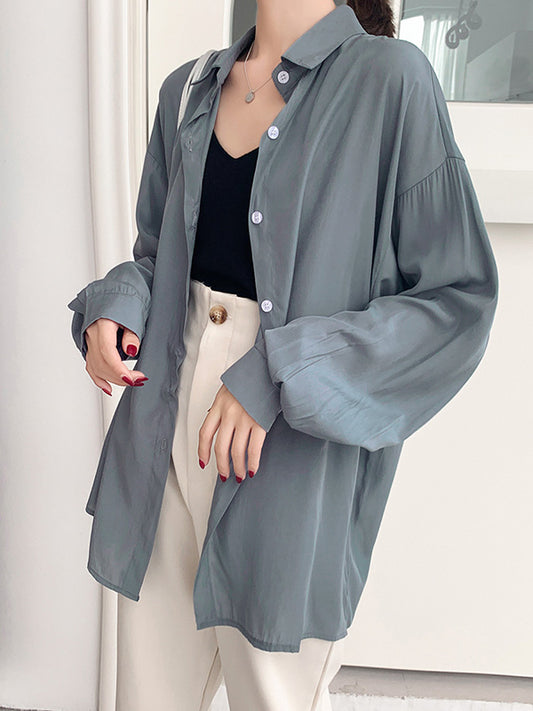 Original Solid Color Thin Lapel Blouses&Shirts Tops