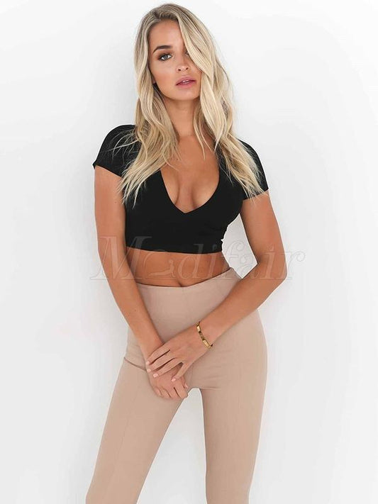 Backless Hollow Drawstring V-neck Tee