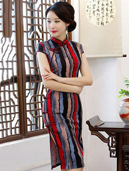 Retro Ink Printed Midi Cheongsam