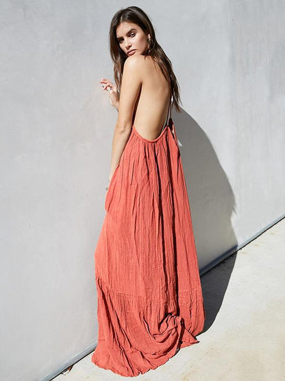 Ruffled Backless Loose Maxi Dress