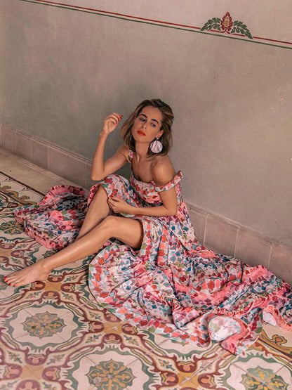 Floral Empired Spaghetti-neck Maxi Dress