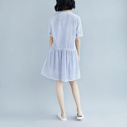 Summer Stripe Short  Sleeve Casual Hollow Dress