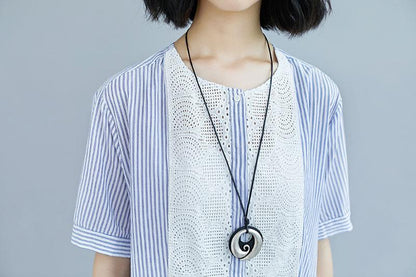 Summer Stripe Short  Sleeve Casual Hollow Dress