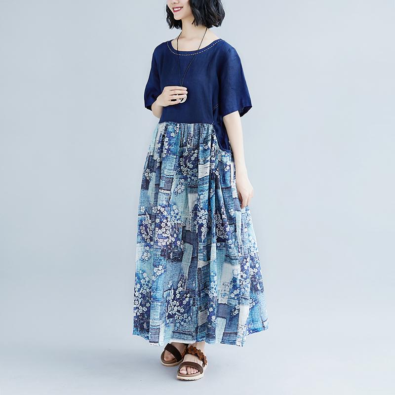 Lacing Summer Short Sleeve Casual Pockets Long Dress