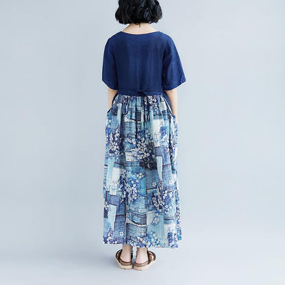 Lacing Summer Short Sleeve Casual Pockets Long Dress