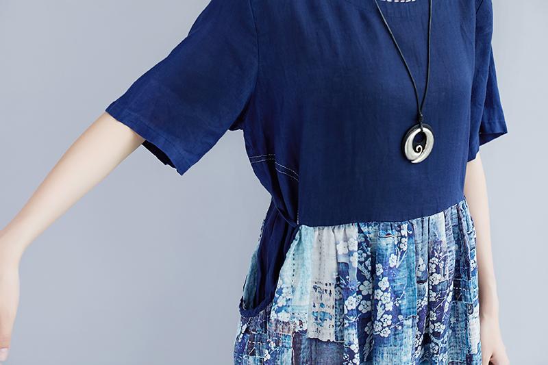 Lacing Summer Short Sleeve Casual Pockets Long Dress