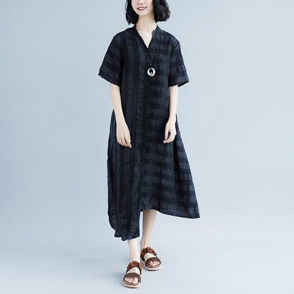 Summer Stripe Short  Sleeve Casual Black Dress