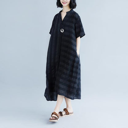 Summer Stripe Short  Sleeve Casual Black Dress
