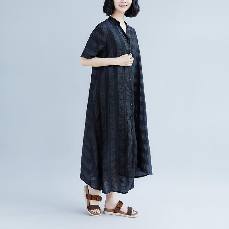 Summer Stripe Short  Sleeve Casual Black Dress