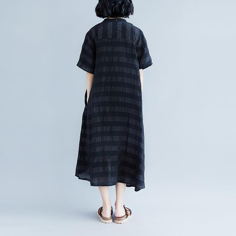Summer Stripe Short  Sleeve Casual Black Dress