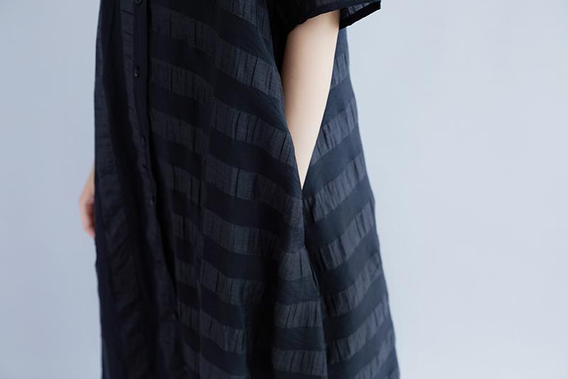 Summer Stripe Short  Sleeve Casual Black Dress