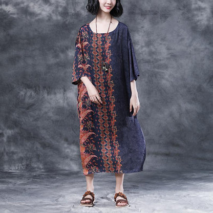 Summer Short Sleeve Navy Blue Floral Pocket Dress