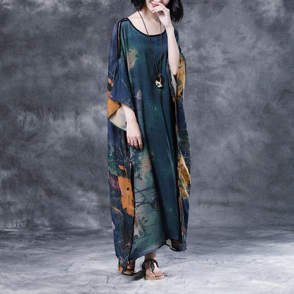 Summer Shoulder Sleeve Printed Long Loose Dress