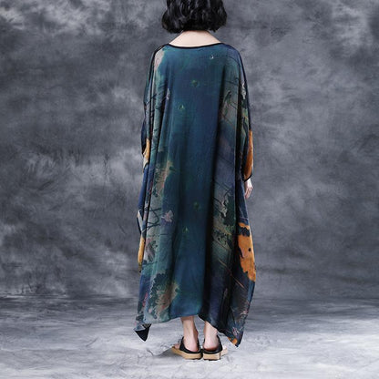 Summer Shoulder Sleeve Printed Long Loose Dress
