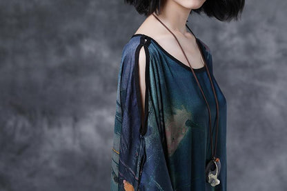 Summer Shoulder Sleeve Printed Long Loose Dress