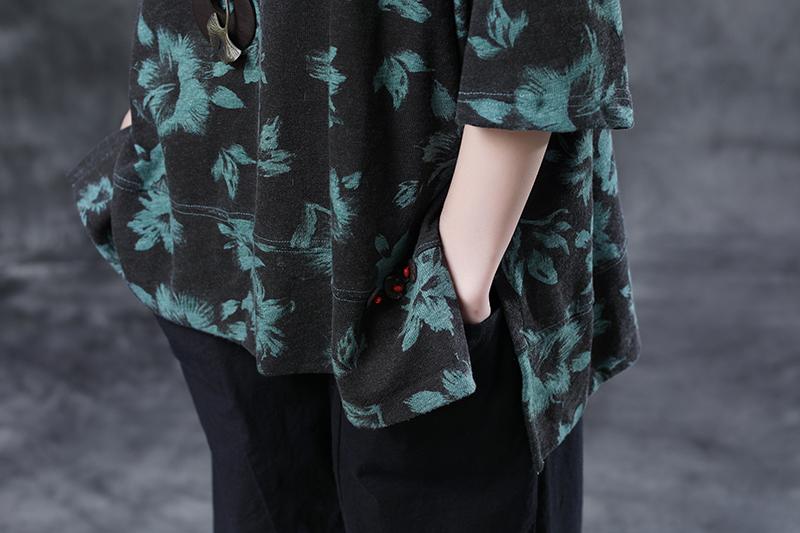 Short Sleeve Summer Flower Cotton Slit Casual Tops