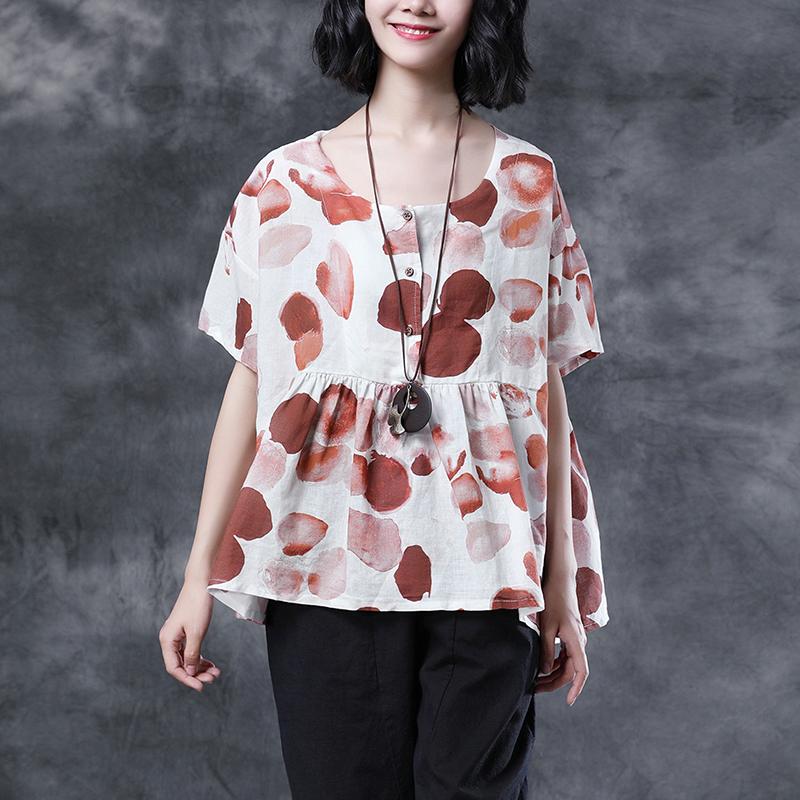 Short Sleeve Summer High-low Hem Pleated Tops