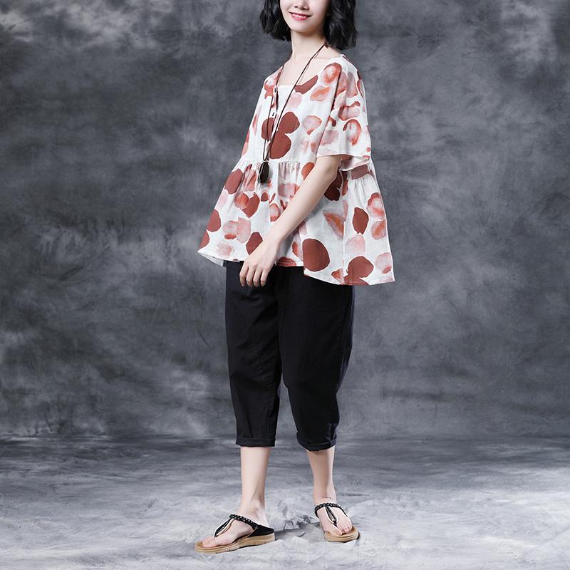 Short Sleeve Summer High-low Hem Pleated Tops