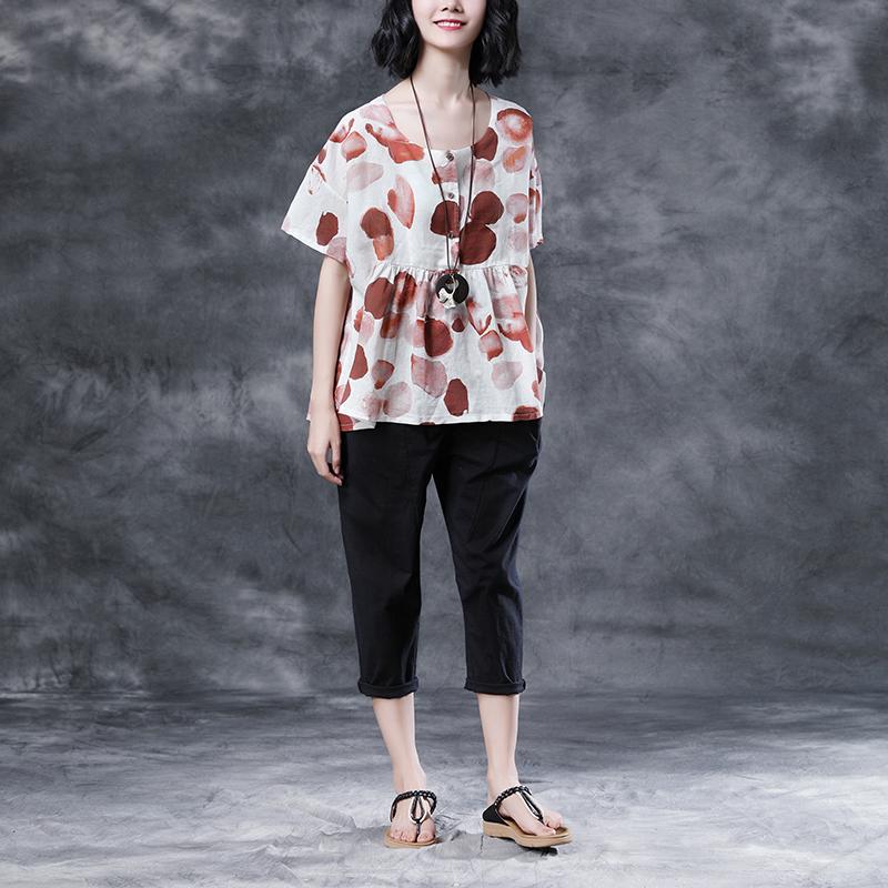 Short Sleeve Summer High-low Hem Pleated Tops