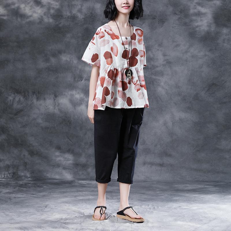 Short Sleeve Summer High-low Hem Pleated Tops