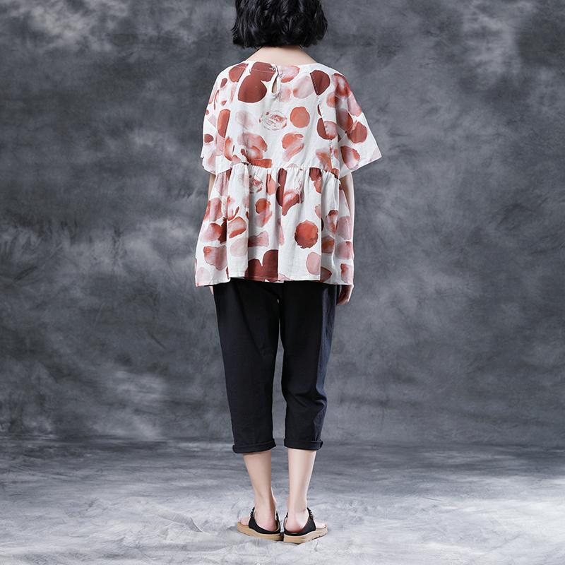 Short Sleeve Summer High-low Hem Pleated Tops