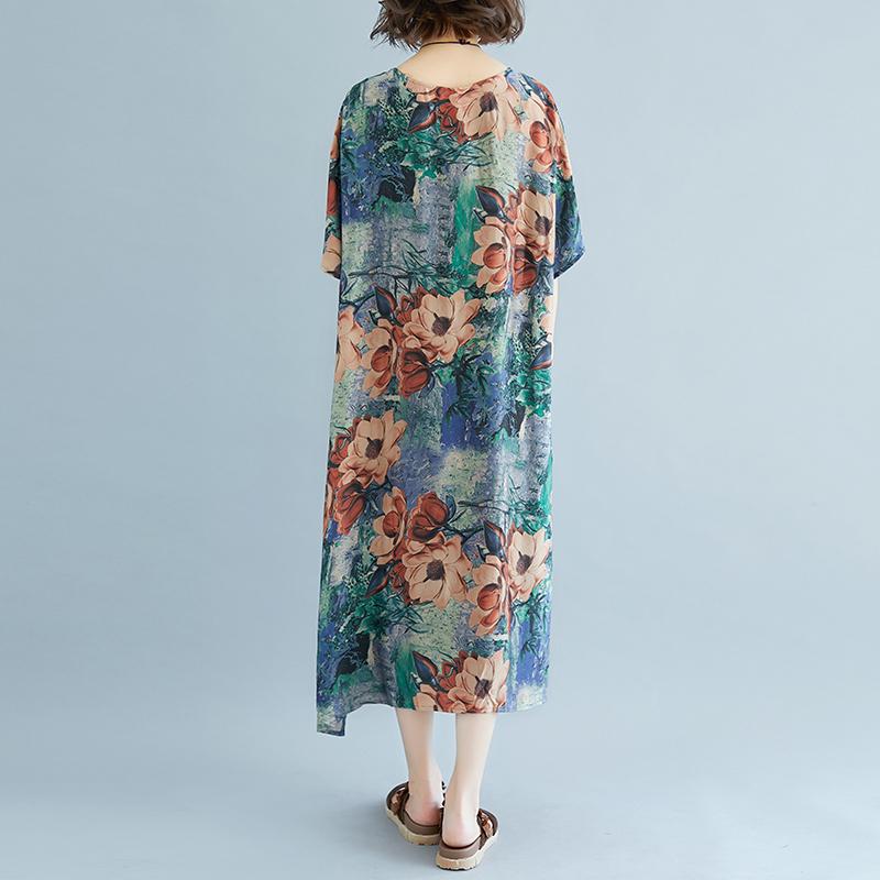 Summer Casual Slit Pockets Round Neck Green Dress