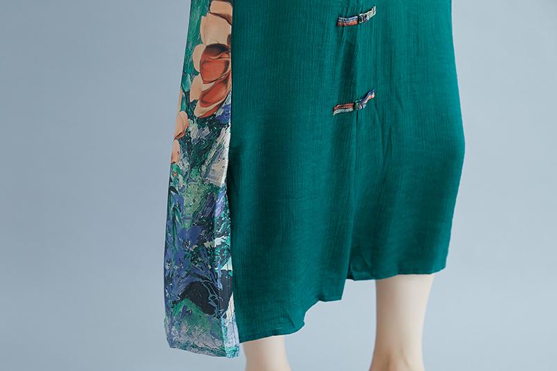 Summer Casual Slit Pockets Round Neck Green Dress
