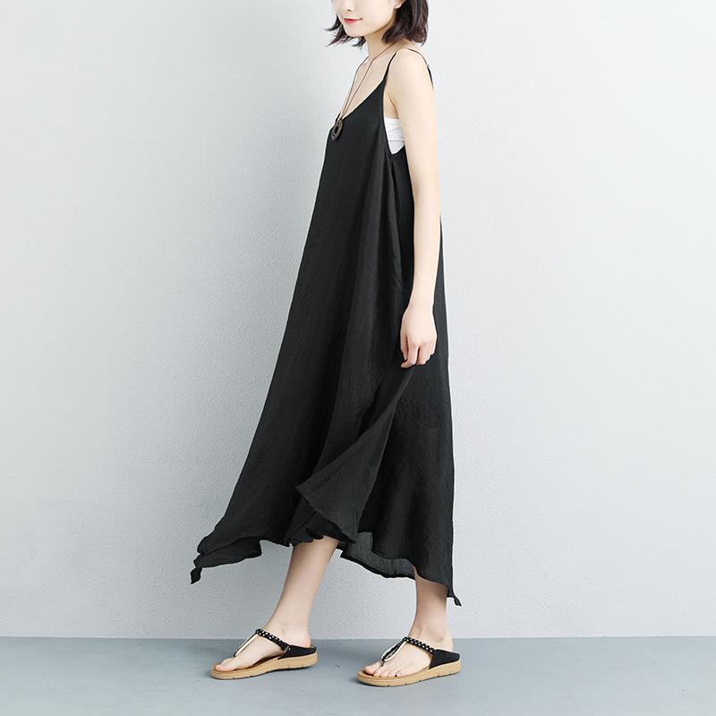 Cotton Linen Summer Sleeveless Black Vest Dress