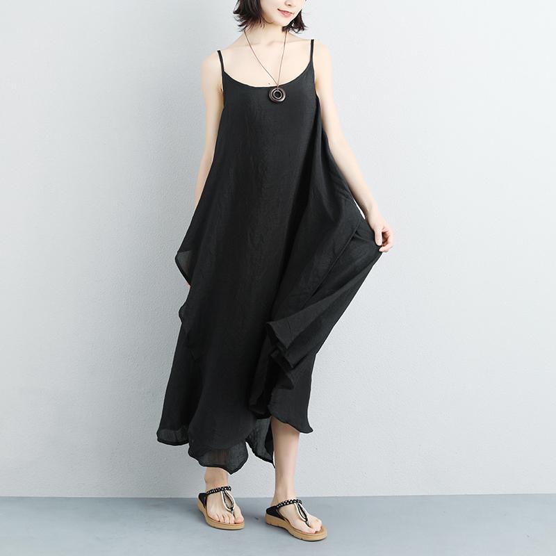 Cotton Linen Summer Sleeveless Black Vest Dress
