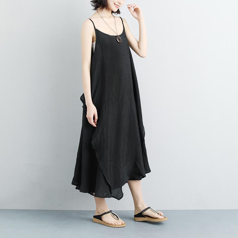 Cotton Linen Summer Sleeveless Black Vest Dress