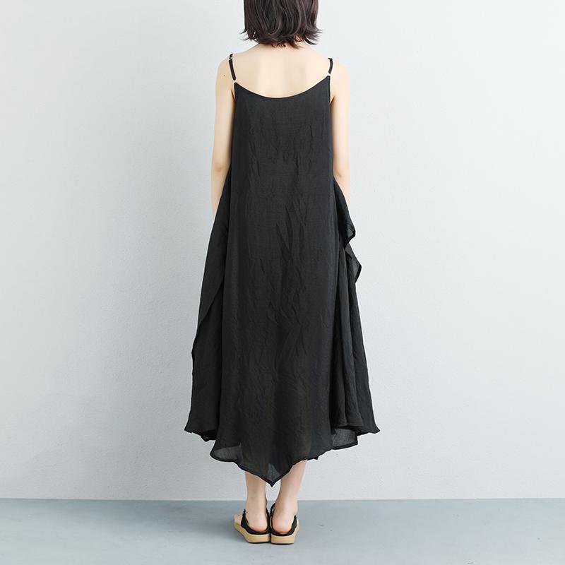 Cotton Linen Summer Sleeveless Black Vest Dress