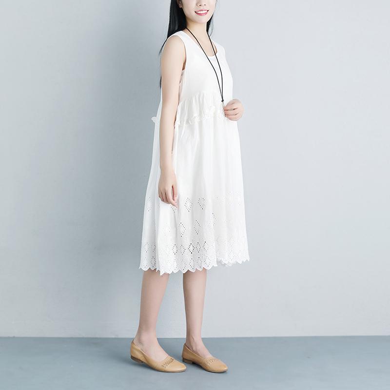 Lacing Casual Hollow Summer Sleeveless White Dress