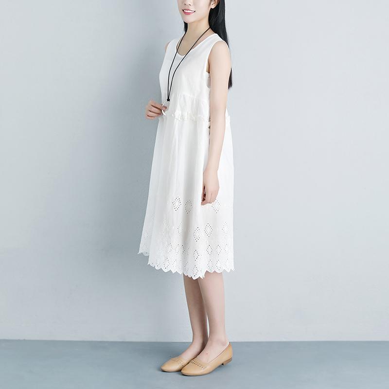Lacing Casual Hollow Summer Sleeveless White Dress