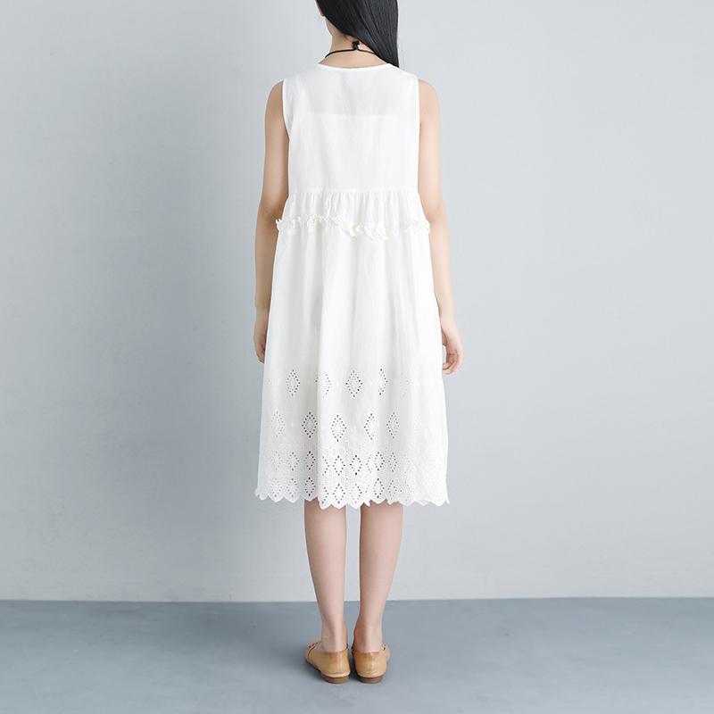 Lacing Casual Hollow Summer Sleeveless White Dress